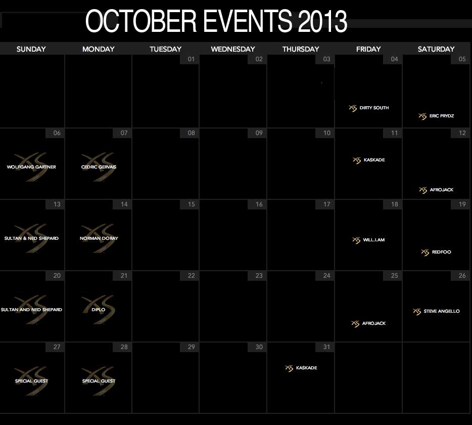 upcoming events XS Nightclub