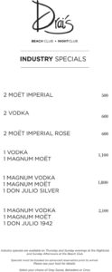 Industry bottle service packages