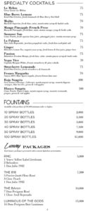 Drais Beach Club Specialty Cocktails & Packages Menu